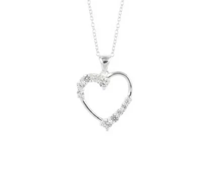 Features 935 Argentium Silver Lab-Created Round Cut Diamond Heart Hollow Pendant - Image 1 of 3