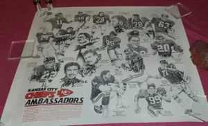 Vtg 30"X26" Signed Framed Kansas City Chiefs Ambassadors Poster NFL Memorabilia - Picture 1 of 14