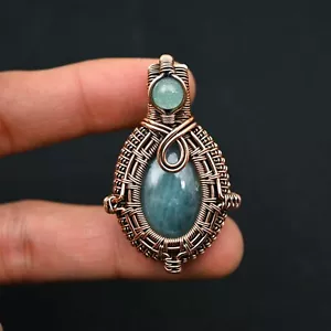 Aquamarine Gemstone Copper Wire Wrapped Pendant Handmade Jewelry Gift For - Picture 1 of 4