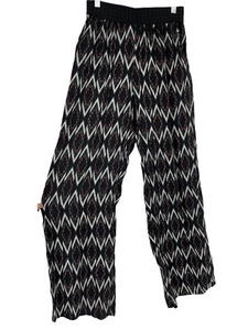 Joe Benbasset Tribal Wide Leg Flowy Pants Black Rayon Elastic Waist Womens S - Picture 1 of 7