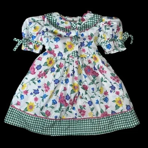 Vintage Rachels Kids Floral Party Dress Little Girl's Size 4T Gingham Flowers - Picture 1 of 10