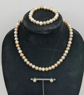 IRIS & LILY Freshwater Pearl Necklace, Bracelet & Earrings Set Sterling NIB - Image 1 of 4