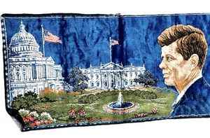 Vtg PRESIDENT JOHN F. KENNEDY 20" X 38" VELVET TAPESTRY, MADE IN ITALY - Picture 1 of 8