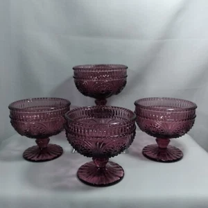 The Pioneer Woman Adeline Plum Embossed Footed Ice Cream 4" Cups Set Of 4 - Picture 1 of 13
