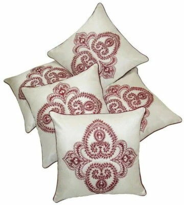 Large embroidered White Textured Cushion Cover Pillow Case Home Sofa Decor 16" - Image 1 of 4