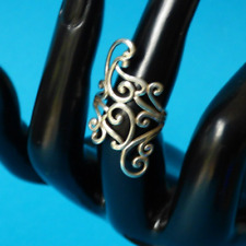 LARGE VINTAGE FINE REAL 925 SILVER JEWELLERY SCROLL DRESS RING 3.6G SIZE J #198