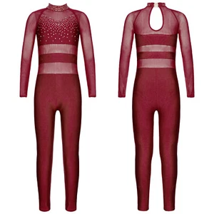 Kind Mädchen Unitard Gymnastik Body Skating Overall Rücken Outfit glänzender Druck - Bild 1 von 39