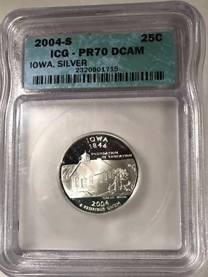 2004 S 25C Silver Iowa State Quarter PR70DCAM ICG - Image 1 of 2