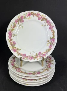 Antique Demartine Avenir Limoges 7 1/4” Plates HP pink roses Set Of 6 - Picture 1 of 11