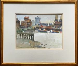 Towards Battersea - Pintura de paisaje fluvial pastel exhibida original de John Tookey PS - Imagen 1 de 10