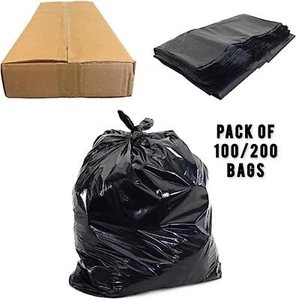 EXTRA STRONG BLACK HEAVY DUTY BIN LINERS BAGS RUBBISH WASTE REFUSE SACKS 100/200 - Picture 1 of 6