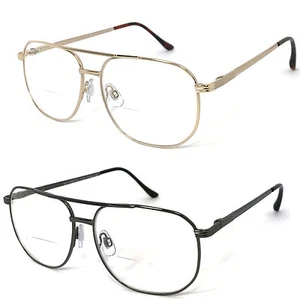 1 or 2 Pairs Metal Frame Large Pilot Bifocal Reading Glasses Spring Temples - Picture 1 of 9