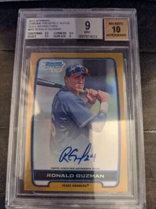 2012 BOWMAN CHROME GOLD REFRACTOR RONALD GUZMAN BGS 9 MT #14/50 RC AUTOGRAPH - Picture 1 of 3