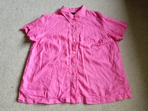 Womens Blouse-VALERIE STEVENS-pink 100% linen button-down ss-18W - Picture 1 of 4