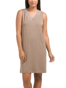 NWT Hanro Khaki Champagne Nightgown Womens Size XS Lace Trim Loungewear - Picture 1 of 2