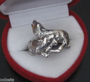 WOLF PAIR RING - 2 WOLVES cleverly ENTWINED AS A RING .925 SILVER by Peter Stone - Picture 1 of 6