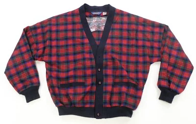 Rare Vintage PENDLETON Tartan Plaid Button Front Cardigan Sweater 70s 80s Red L - Image 1 of 4