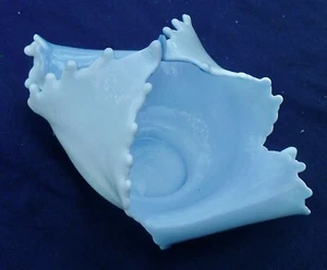 MODERN MILK GLASS RUFFLED BASKET with Pale Blue inside~5" x 8" - Picture 1 of 4
