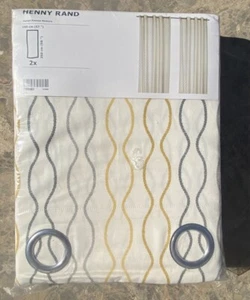 IKEA Henny Rand Grommet Panel Curtains 2 Panels 57” X 98” Cream/gray/yellow NEW - Picture 1 of 9