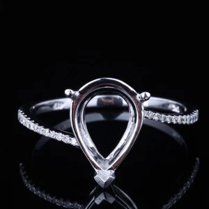 Natürliche Si/h Diamanten feiner Ring Silber 11x8 mm Birne Halbfassung Verlobung Hochzeit - Bild 1 von 6