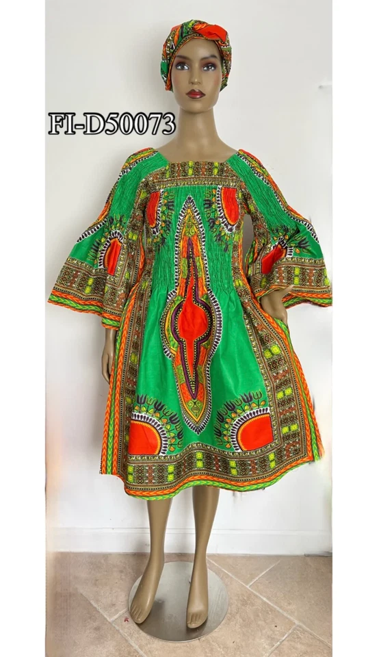 African Women's Dashiki Smocking Short Dress -- FI-D50073 - Image 1 of 1