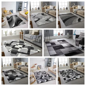 GRAU SCHWARZ MODERN DESIGN TEPPICH WEICH GROSS WOHNZIMMER BODEN SCHLAFZIMMER TEPPICH TEPPICHE - Bild 1 von 17