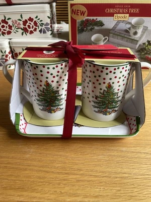 BNWT Spode ‘Christmas Tree’ Polka Dot 10oz Mug & Tray Set - Image 1 of 4