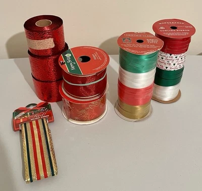 Christmas Ribbon Bundle for Gifts Wrapping Ribbon Decorative Ribbon Bows - Image 1 of 4