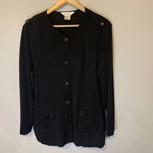 Exclusively Misook Cardigan Jacket Womens XL Epaulettes Old Money Buttons Zip - Picture 1 of 16