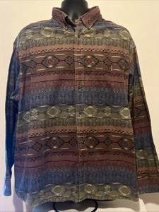 Vtg Cabelas Shirt Mens Deerskin Soft Chamois Southwestern Flannel  Aztec 90's XL - Picture 1 of 9