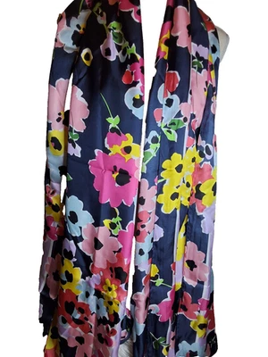 Kate Spade New York ENORME Bufanda Floral de Seda Mantón Envolvente - Estampado Multicolor Azul Marino Foto 1 de 4