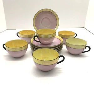 Checoslovaquia Lusterware Juego de 6 tazas de té y platillos amarillo lavanda negro de colección - Imagen 1 de 12