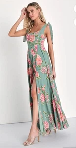 Nuevo con etiquetas Maxi correa de lazo floral Lulu's Passionate Forever Sage para mujer talla pequeña - Imagen 1 de 17