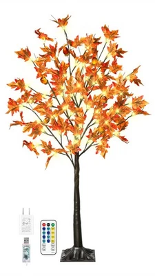 Árbol de arce artificial iluminado por LED 4 pies 60 con decoraciones de otoño remoto para el hogar Foto 1 de 4