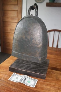Antique Thai Bronze Elephant/Temple Bell Large On Stand - Imagen 1 de 6