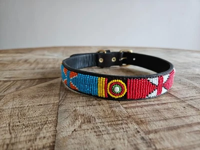 Handmade African Beaded Leather Dog Collar | Maasai Pet Collar | Unique Pet Gift - Image 1 of 4