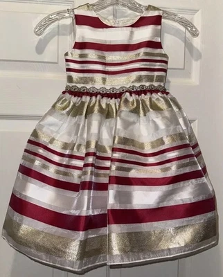 Vestido sin mangas a rayas rojas, blancas y doradas Rare Editions - Talla 4 Foto 1 de 4