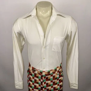Vintage 60er 70er Enro Hemd Herren Medium Tall Qiana Nylon glänzend creme Disco Club - Bild 1 von 20