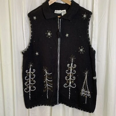 Chaleco Suéter Ciervo Blanco Plus Negro Plata Dorado Invierno Vacaciones Talla 18/20 Foto 1 de 4