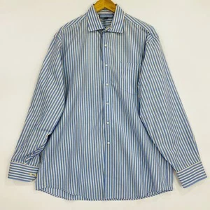 Tommy Hilfiger Ithaca Men's Striped Dress Shirt Sz 16 1/2, 34-35 Blue & Yellow - Picture 1 of 7