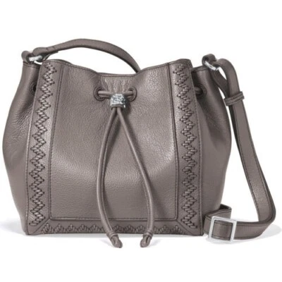 NWT Brighton ARDEN Leather Cross Body Drawstring Bag Sable Taupe MSRP $395 - Image 1 of 4
