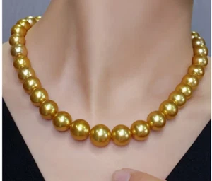 ENORME 18"12-14mm Natural Mar del Sur Oro Genuino Perfecto Collar de Perlas Redondas 994 - Imagen 1 de 3