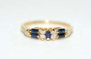 Natural Blue Sapphire & Diamond Ring 14K Gold .64tcw Blue Gemstone Ring Vintage - Picture 1 of 12