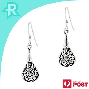 Teardrop Filigree Sterling Silver 925 Hook Earrings - Picture 1 of 6