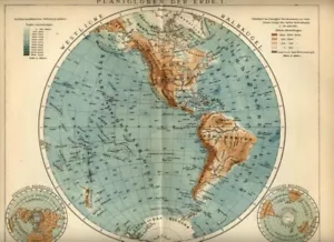 1897 Antica Mappa = GLOBO TERRESTRE OCCIDENTALE Americhe Oceania = OLD MAP # - Foto 1 di 1
