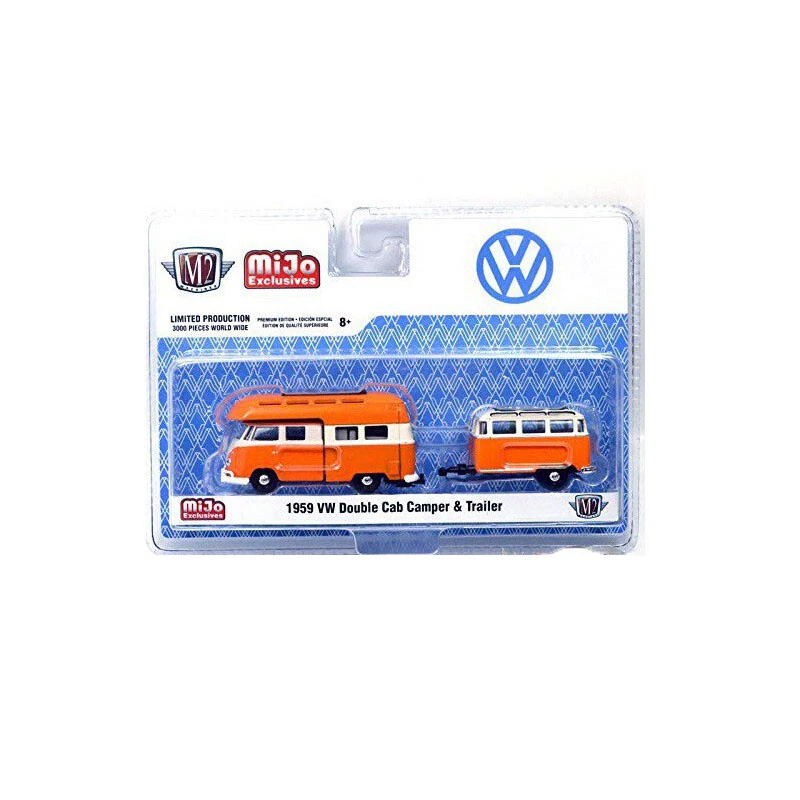 M2 Machines1959 Volkswagen Bus Double Cab Camper With Trailer 1/64 38100 MJS03 - Immagine 1 di 1