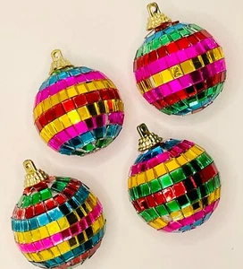 RAINBOW MIRROR BALL ORNAMENTS FOR ALUMINUM CHRISTMAS TREE 4 PC - Picture 1 of 2