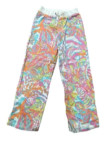 Lilly Pulitzer Girls Linen Wide Leg Pants Large 8-10 Coral Reef Multicolor - Picture 1 of 10