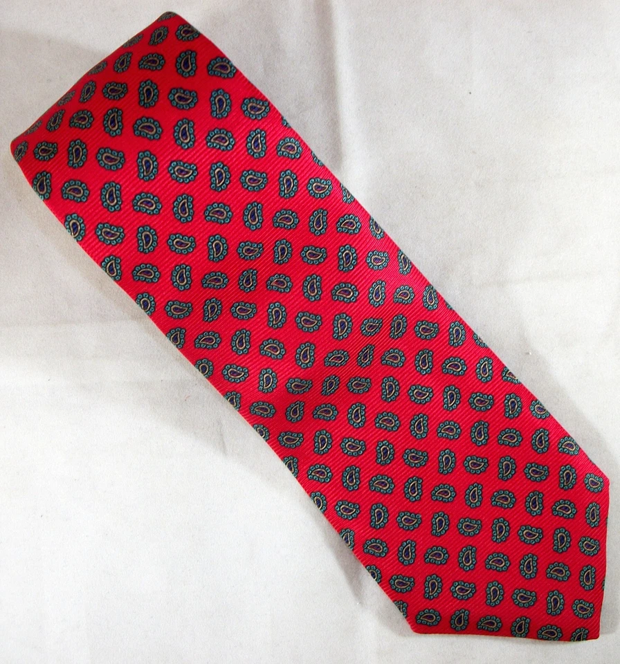 Mini corbata de seda cachemira roja y verde Preswick & Moore 58" de largo x 3,5" de ancho (F121) Foto 1 de 3