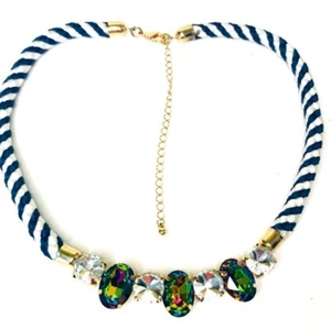 Collana oro strass trasparenti iridescenti corda bianca blu nautica vintage - Foto 1 di 10